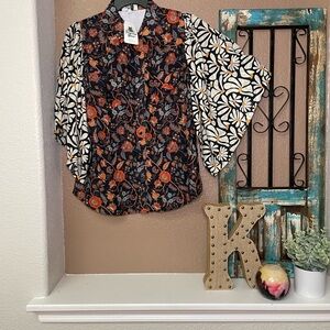 Floral Button Down Shirt - Black and Orange